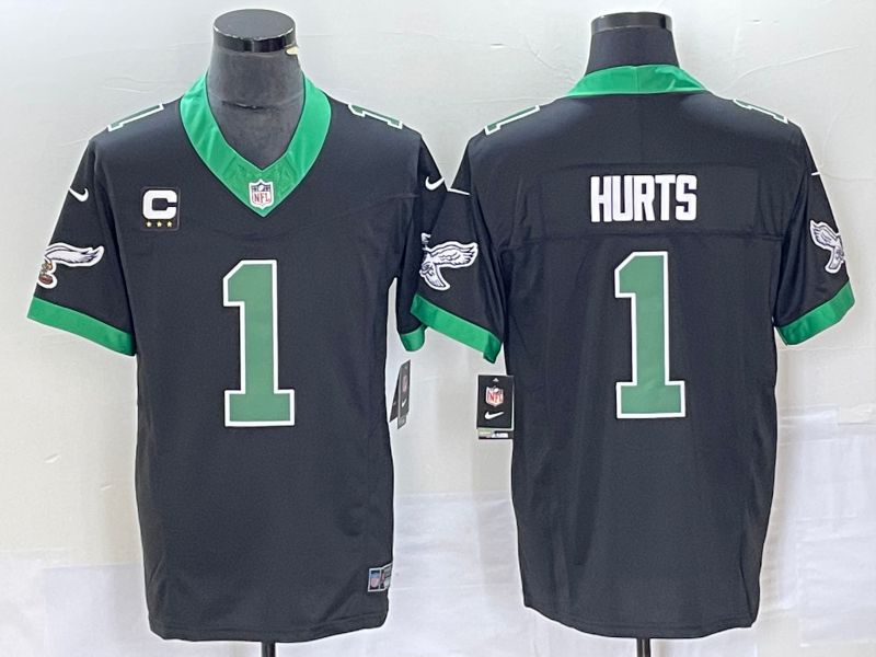 Men Philadelphia Eagles #1 Hurts Black Nike Throwback Vapor Limited NFL Jerseys